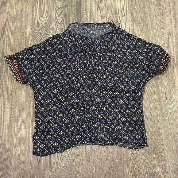 Massimo Dutti Shirt All Over Print Button Up Short Sleeves Casual Blue Small - Picture 1 of 6
